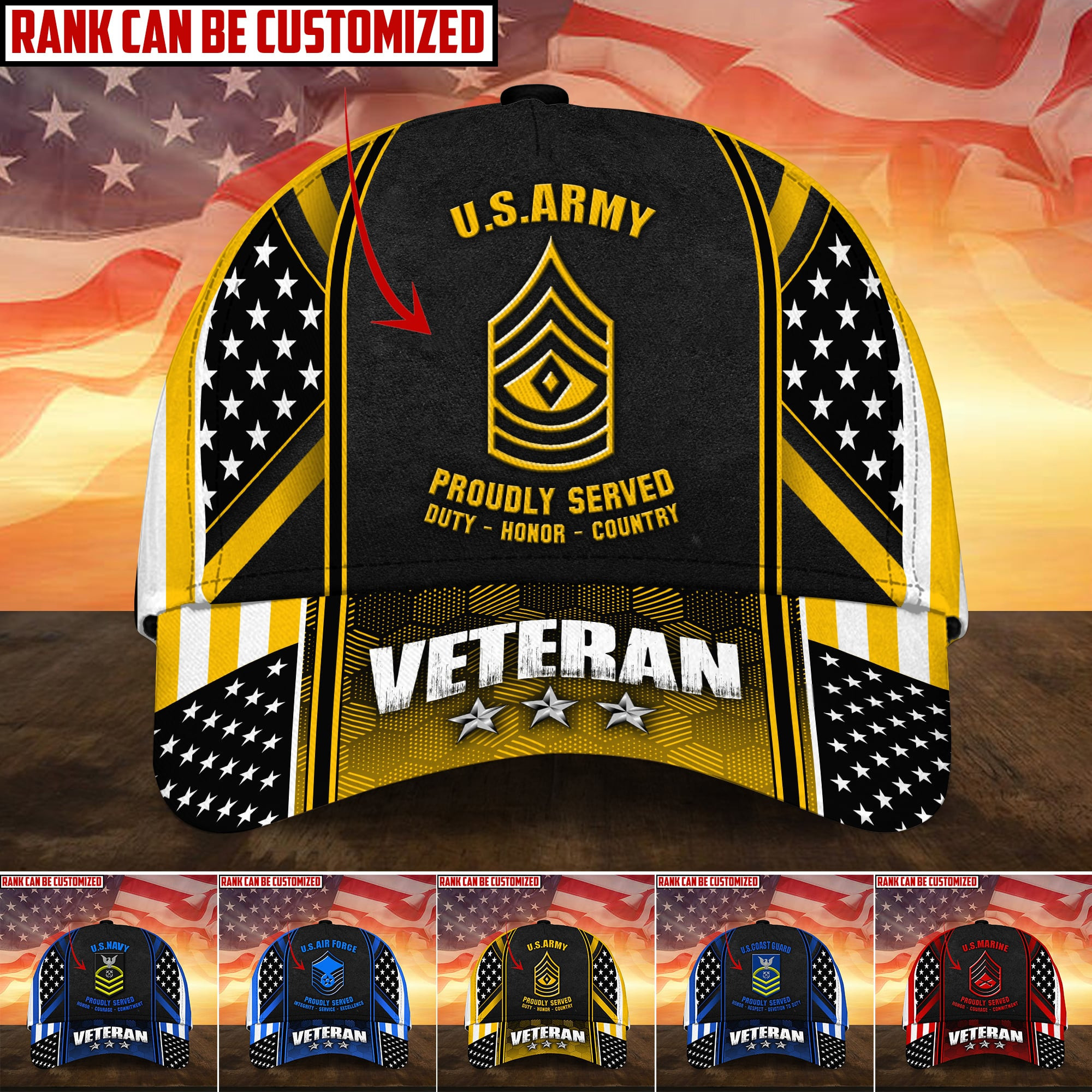 Premium Personalised Multiple US Military Services Veteran 3D Cap Trucker Hats Custom Hats Gifts For Men & Women