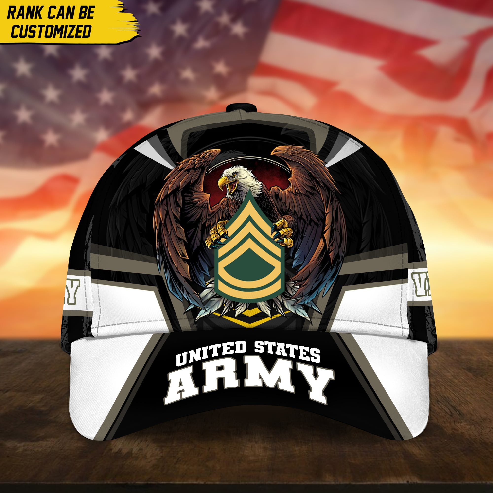 Premium Personalized Custom Rank US Veteran Cap Trucker Hats Custom Hats Gifts For Men & Women