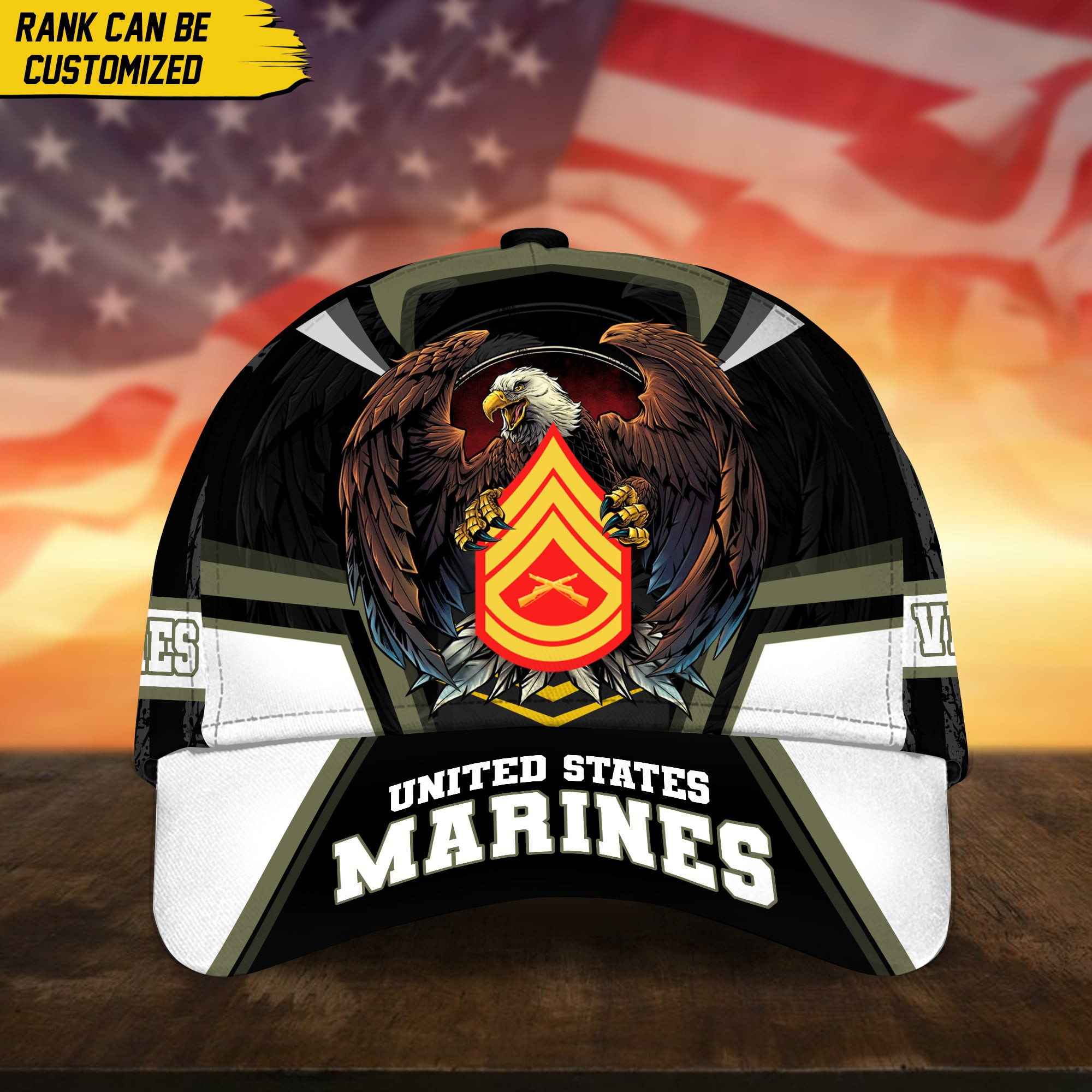 Premium Personalized Custom Rank US Veteran Cap Trucker Hats Custom Hats Gifts For Men & Women