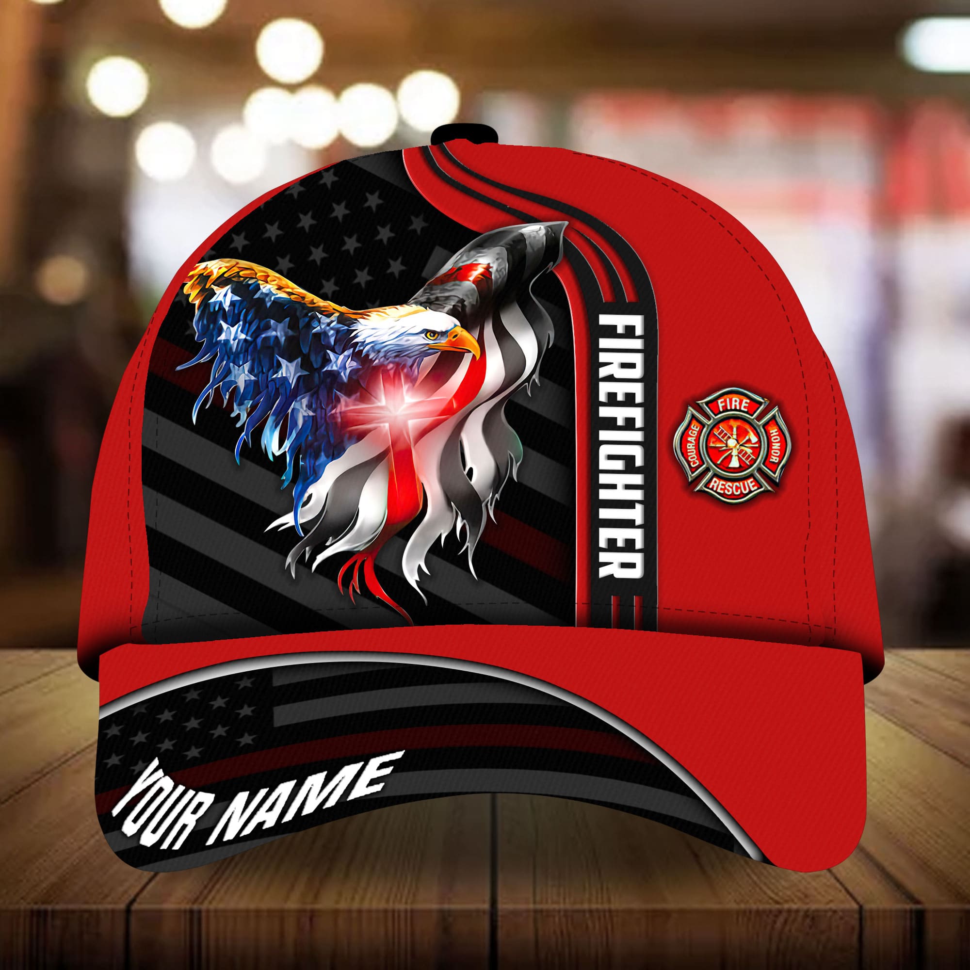 Premium Red Eagle Firefighter 3D Hats Printed Personalized Trucker Hats Custom Hats Gifts For Men & Women