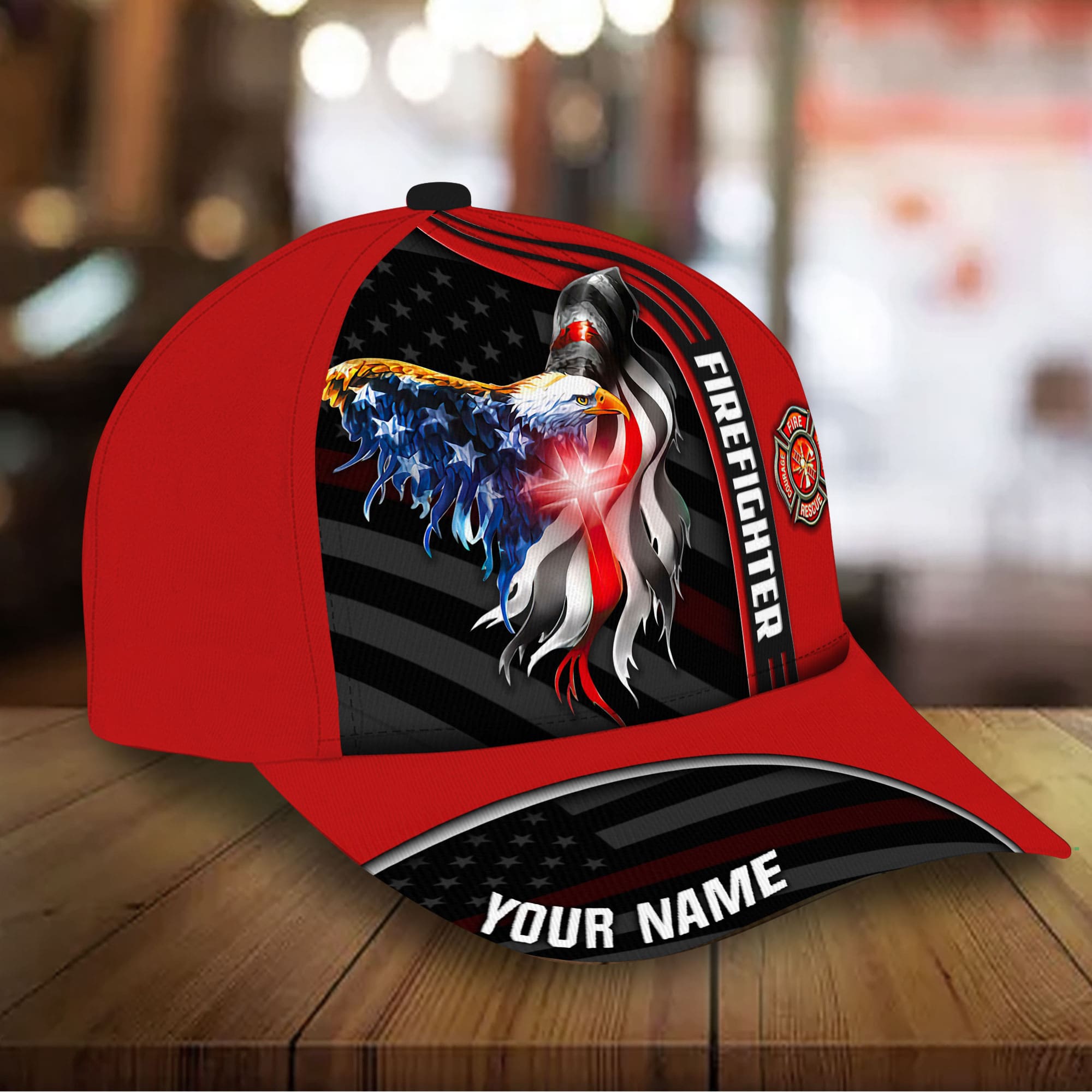 Premium Red Eagle Firefighter 3D Hats Printed Personalized Trucker Hats Custom Hats Gifts For Men & Women