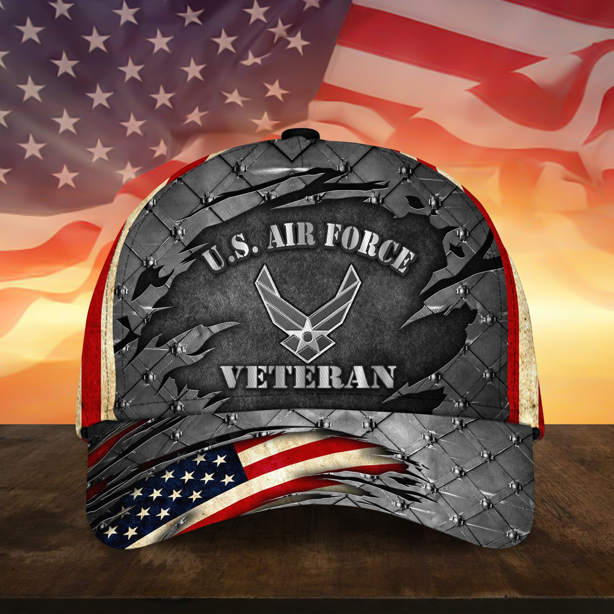 Premium U.S Multiple Service Veteran 3D Cap Trucker Hats Custom Hats Gifts For Men & Women