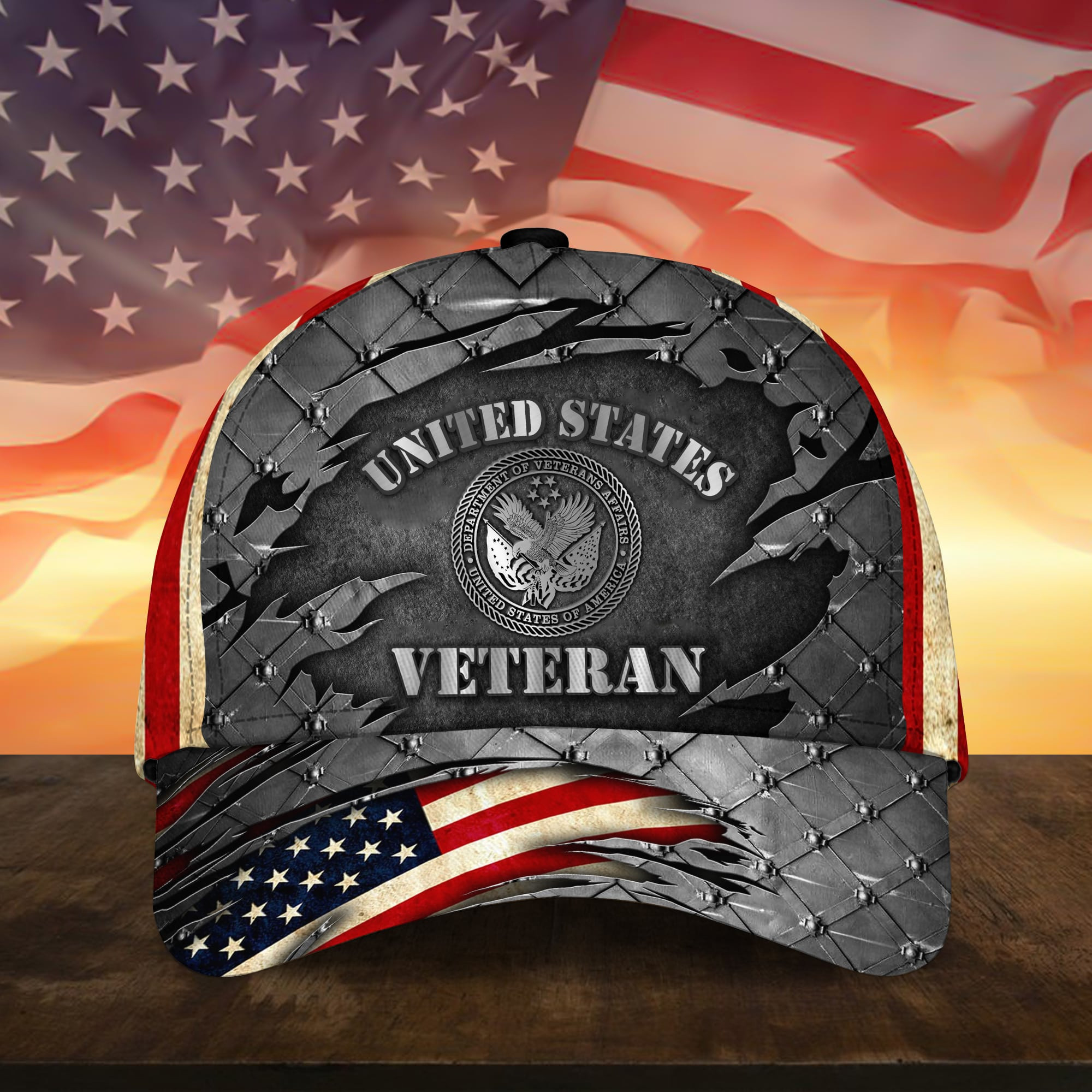 Premium U.S Multiple Service Veteran 3D Cap Trucker Hats Custom Hats Gifts For Men & Women