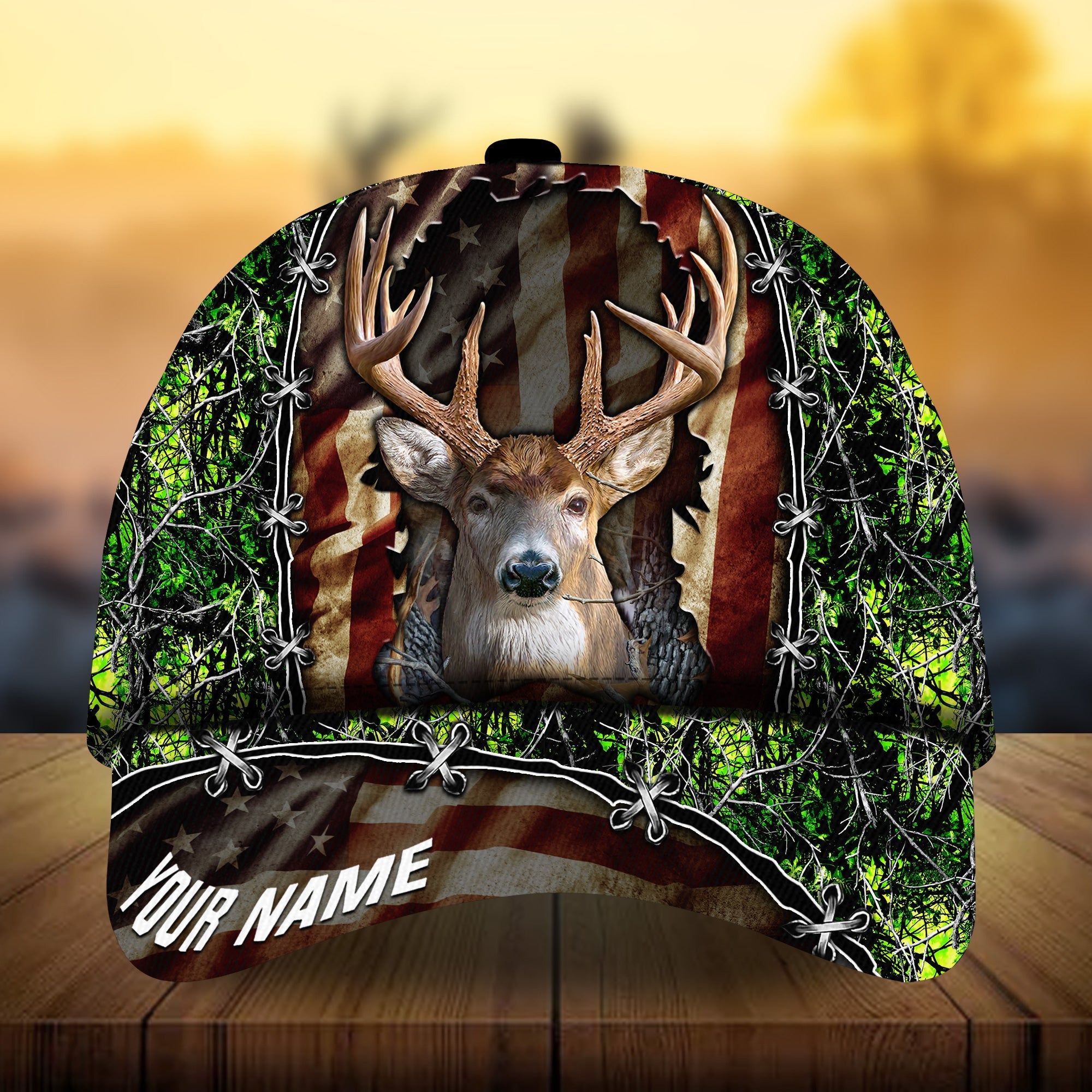 Premium Unique Double Flag Deer Hunting Hats 3D Printed Multicolored Personalized Trucker Hats Custom Hats Gifts For Men & Women