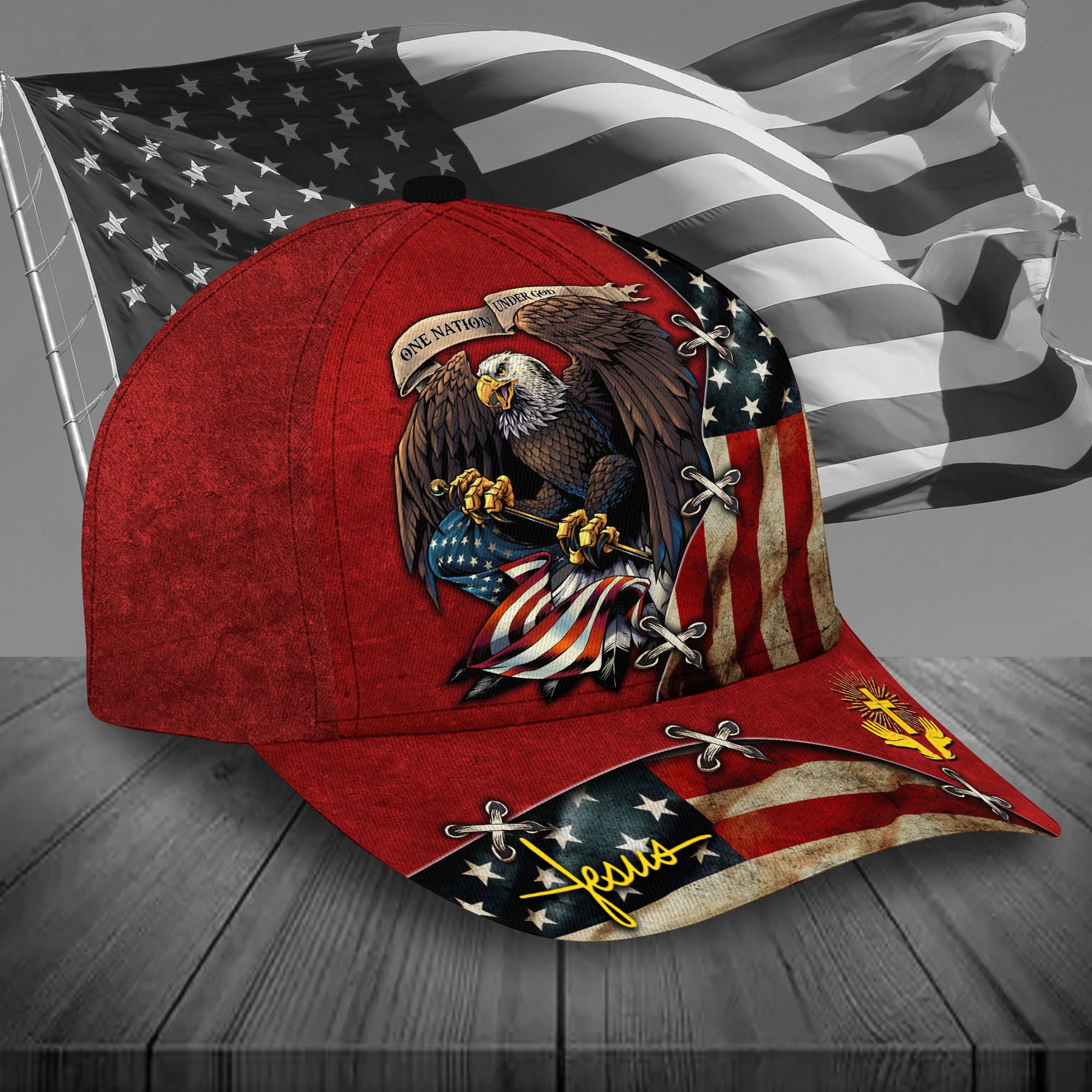 Premium Unique One Nation Under God Eagle Cap 3D All Over Print Trucker Hats Custom Hats Gifts For Men & Women