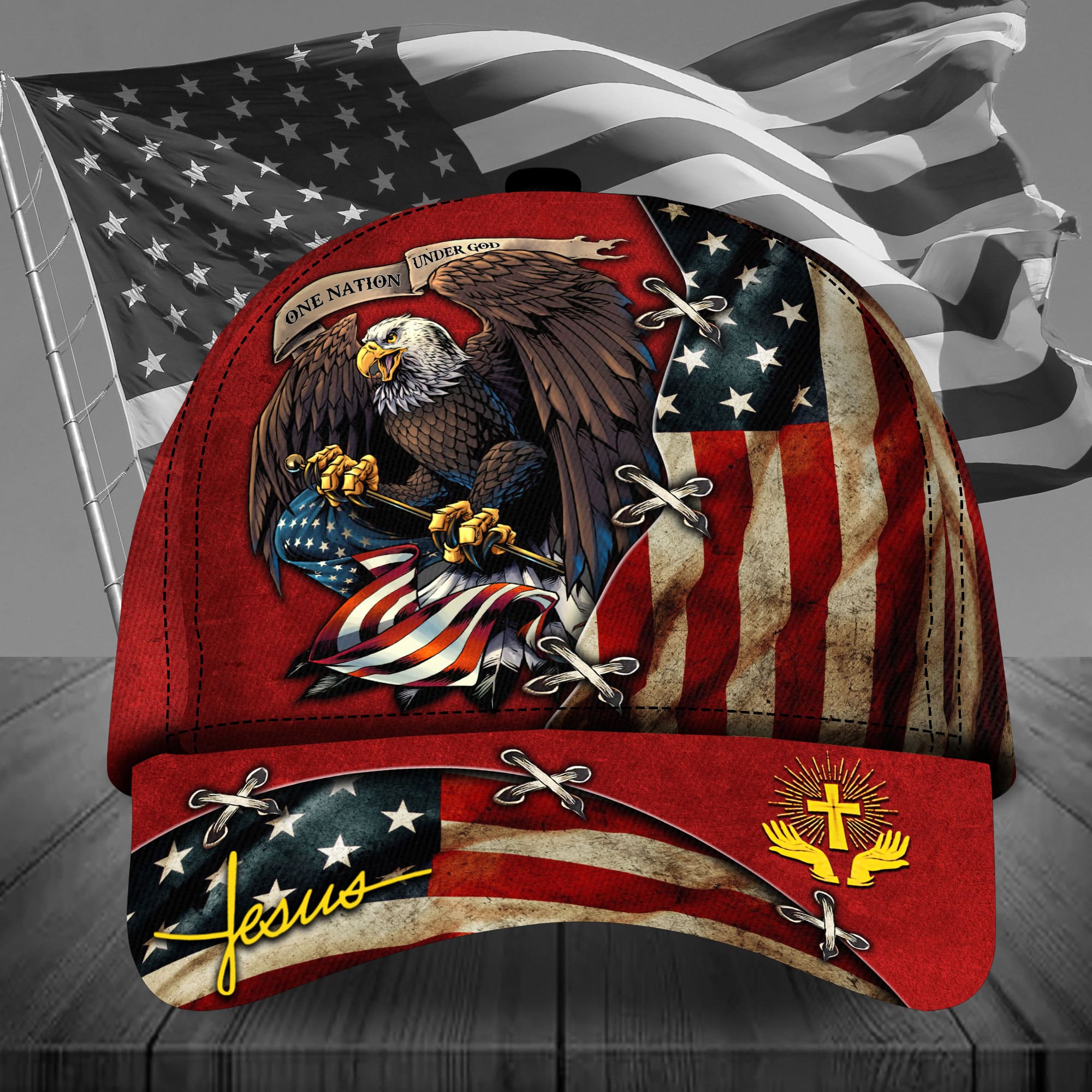 Premium Unique One Nation Under God Eagle Cap 3D All Over Print Trucker Hats Custom Hats Gifts For Men & Women