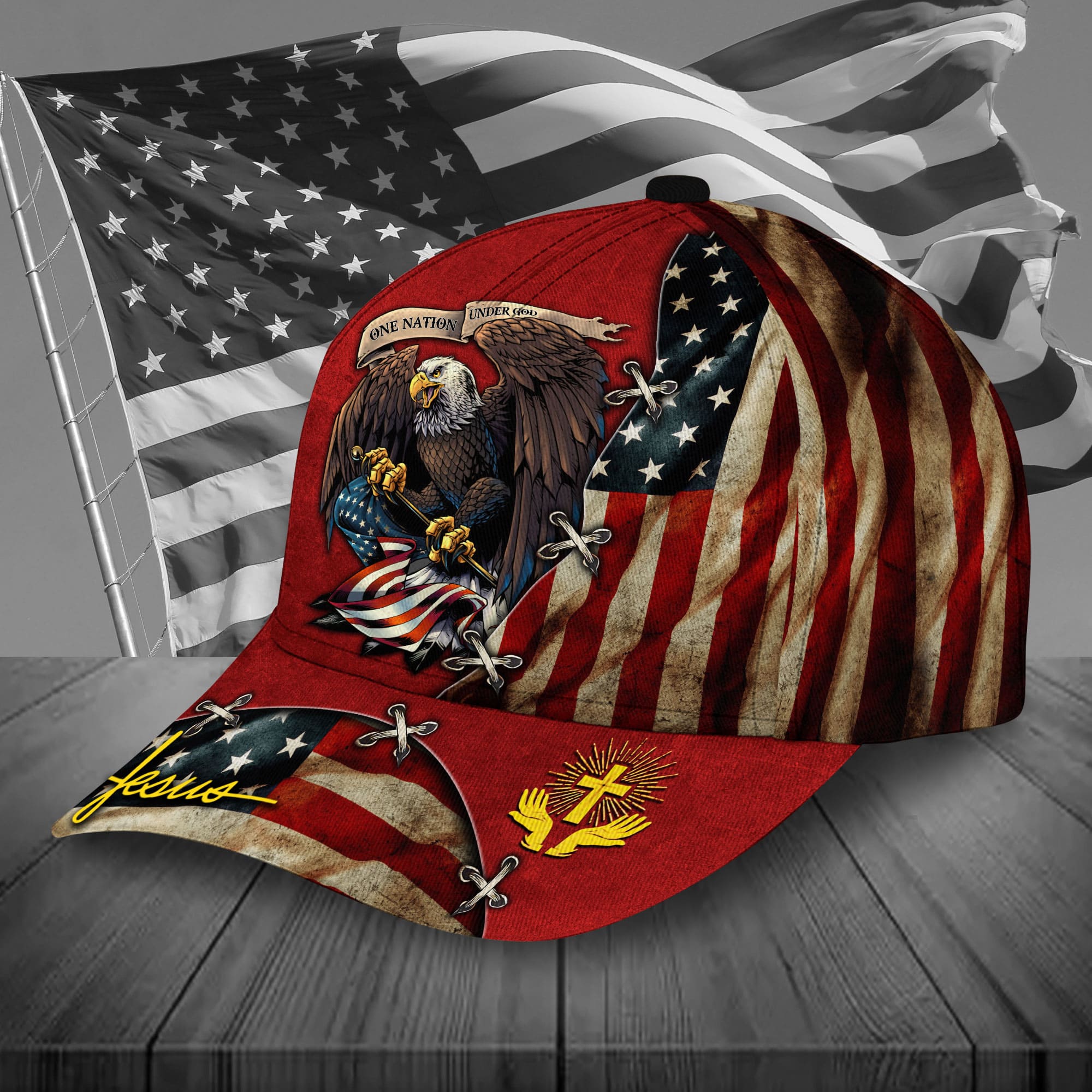 Premium Unique One Nation Under God Eagle Cap 3D All Over Print Trucker Hats Custom Hats Gifts For Men & Women