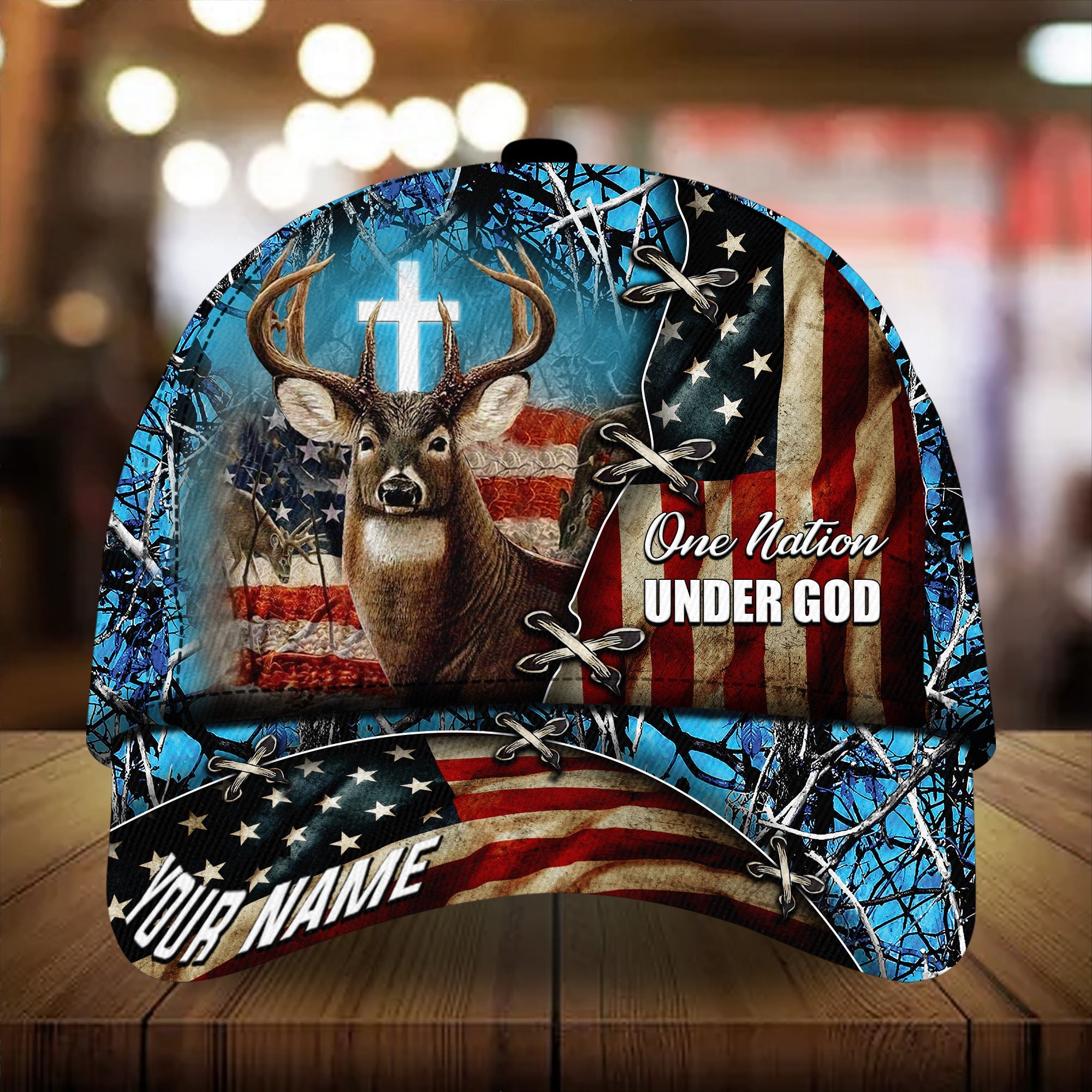 Premium Unique One Nation Under God Hunting Hats 3D Printed Multicolored Personalized Trucker Hats Custom Hats Gifts For Men & Women