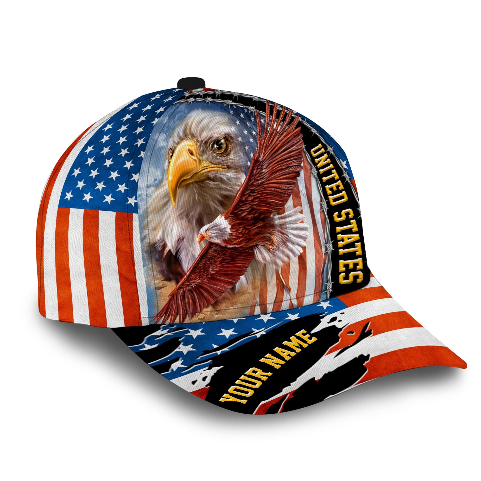 Premium Unique Patriotic Eagle Hat, United States Full Printed Personalized American Flag Cap Trucker Hats Custom Hats Gifts For Men & Women
