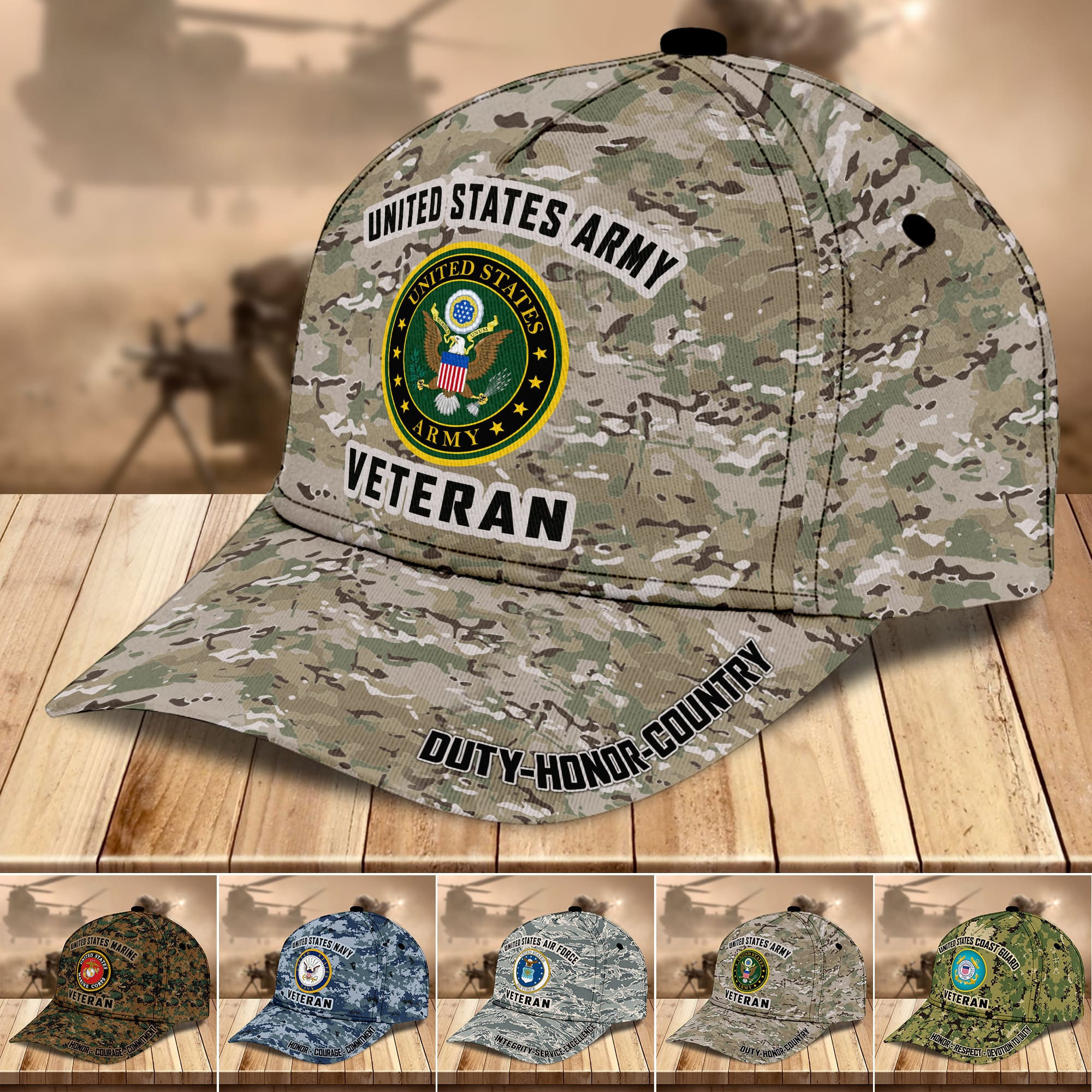 Premium US Military Services Veteran Cap Trucker Hats Custom Hats Gifts For Men & Women