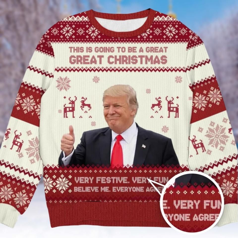 President Trump Christmas Ugly Sweater, Humorous Trump Xmas Sweater