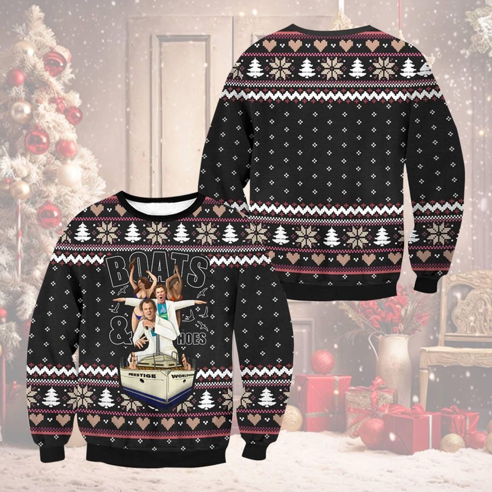 Prestige Worldwide Boats And Hoes Ugly Christmas Sweater, Movie Ugly Christmas