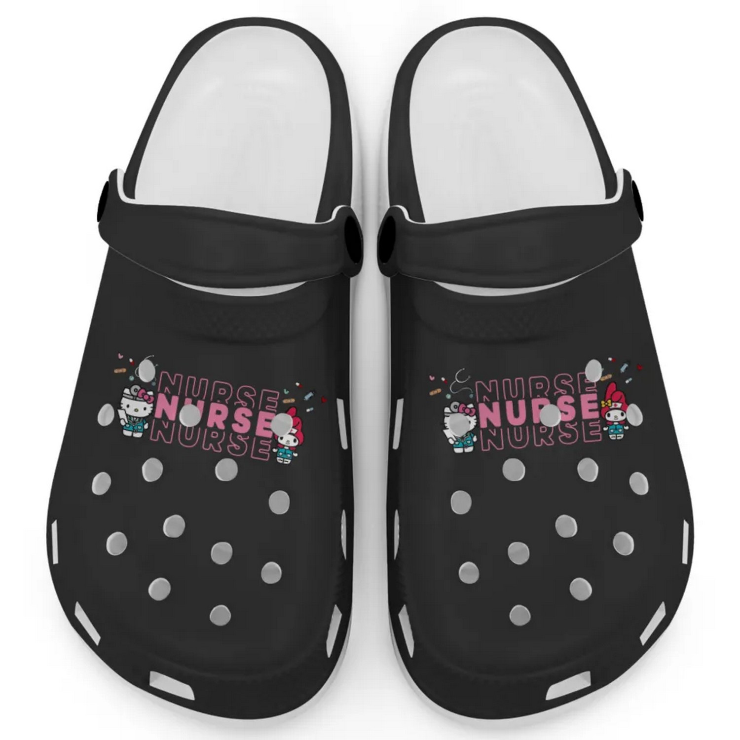Pretty Nurse Hello Kitty And My Melody Cartoon Crocs Crocband Clogs Shoes Comfortable For Men Women and Kids