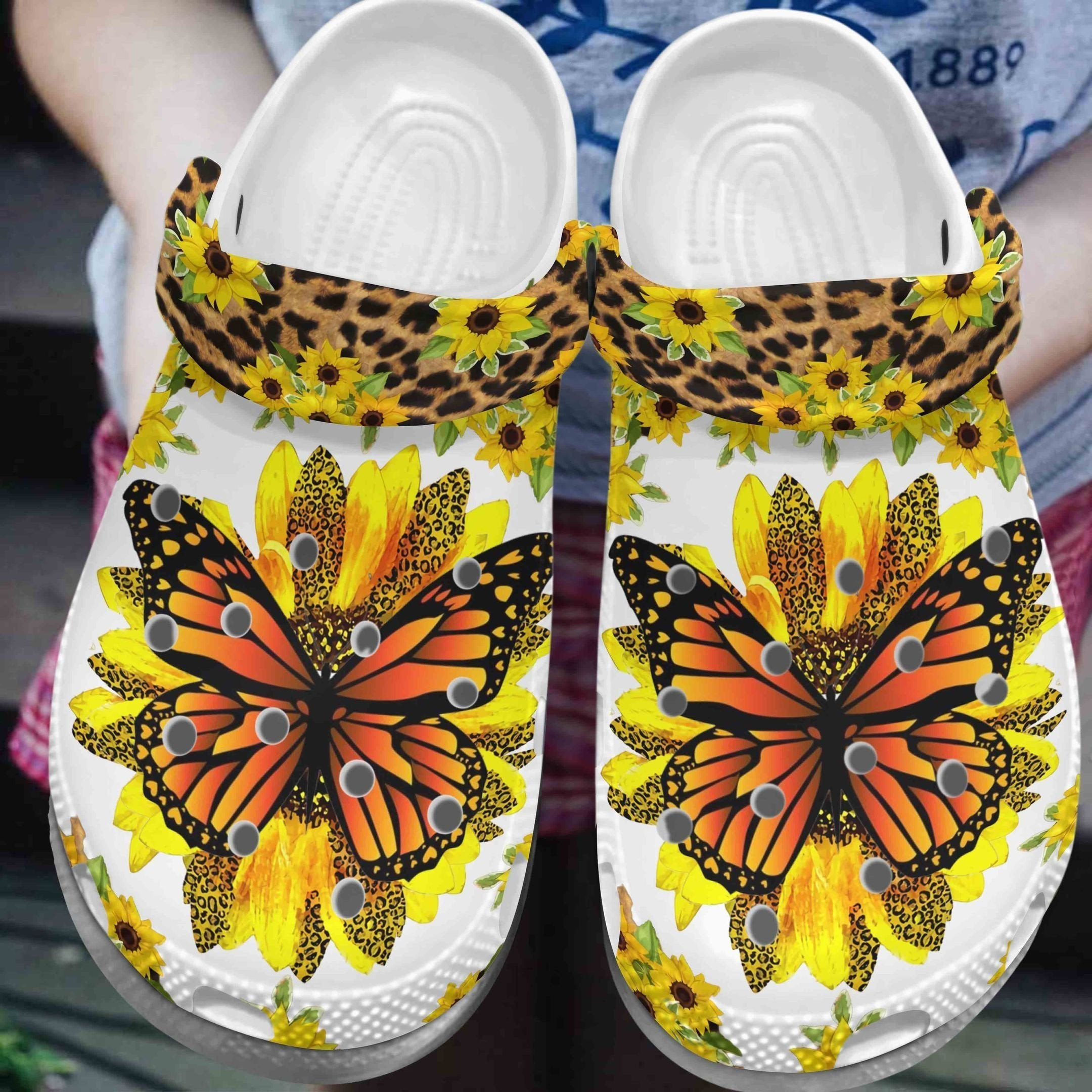 Pretty Sunflower Butterfly Shoes - Breast Cancer Awareness Clogs