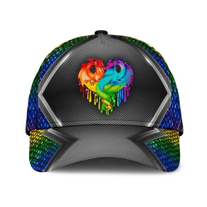 Pride Baseball Cap For Couple Gaymer, Lesbian Couple, Loving Dragon Pattern Lgbt Printing Baseball Hat Trucker Hats Custom Hats Gifts For Men & Women