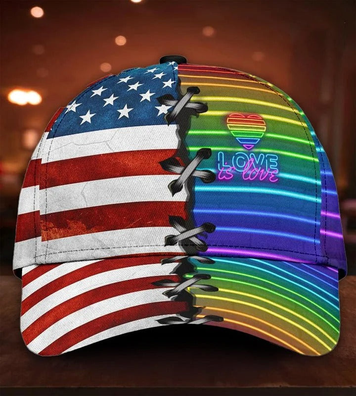 Pride Cap For Gay, Lgbt Love Is Love Us Flag Background Printing Baseball Cap Hat, Lgbt Baseball Cap Trucker Hats Custom Hats Gifts For Men & Women