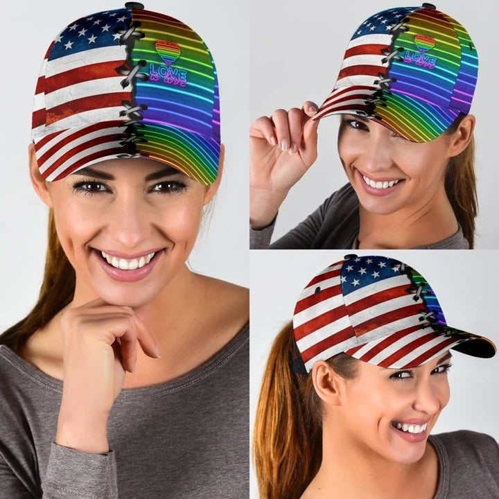 Pride Cap For Gay, Lgbt Love Is Love Us Flag Background Printing Baseball Cap Hat, Lgbt Baseball Cap Trucker Hats Custom Hats Gifts For Men & Women