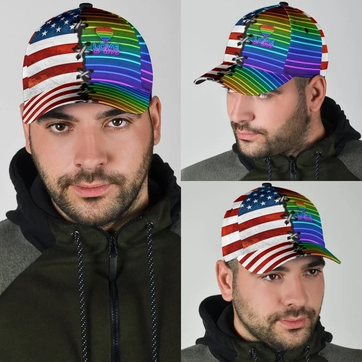 Pride Cap For Gay, Lgbt Love Is Love Us Flag Background Printing Baseball Cap Hat, Lgbt Baseball Cap Trucker Hats Custom Hats Gifts For Men & Women