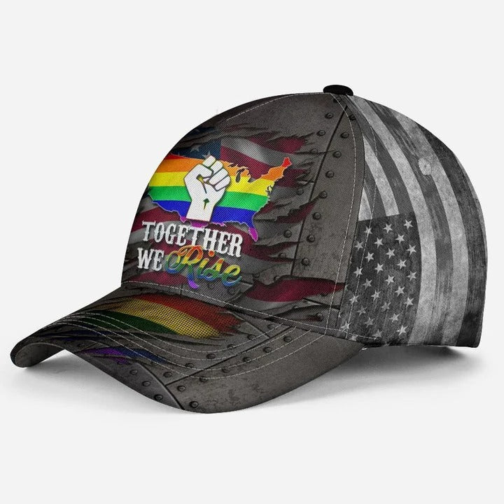 Pride Cap For Gay Man Together We Rise LGBT All Over Printing 3D Baseball Cap Hat, Pride Accessories Trucker Hats Custom Hats Gifts For Men & Women