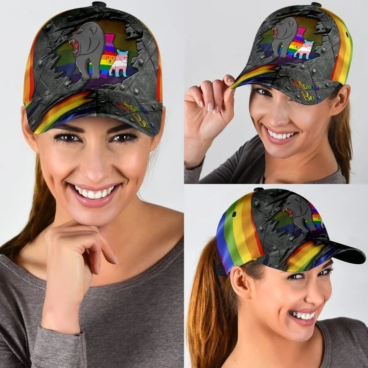 Pride Cap For Gaymer, Mama Bear Family Cool LGBT 3D Printing Baseball Cap Hat, Lesbian Gifts Trucker Hats Custom Hats Gifts For Men & Women