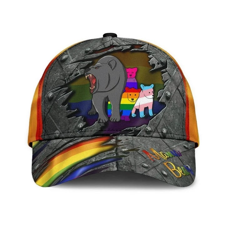 Pride Cap For Gaymer, Mama Bear Family Cool LGBT 3D Printing Baseball Cap Hat, Lesbian Gifts Trucker Hats Custom Hats Gifts For Men & Women
