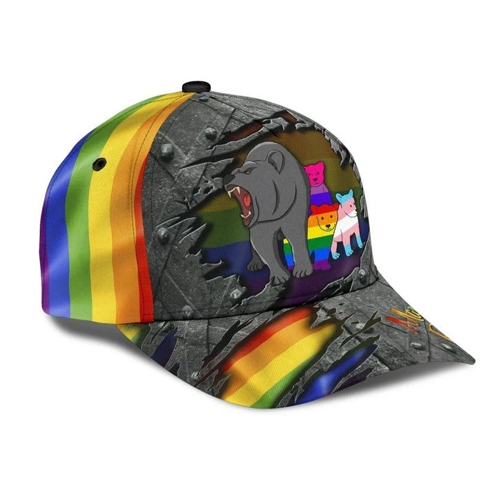 Pride Cap For Gaymer, Mama Bear Family Cool LGBT 3D Printing Baseball Cap Hat, Lesbian Gifts Trucker Hats Custom Hats Gifts For Men & Women