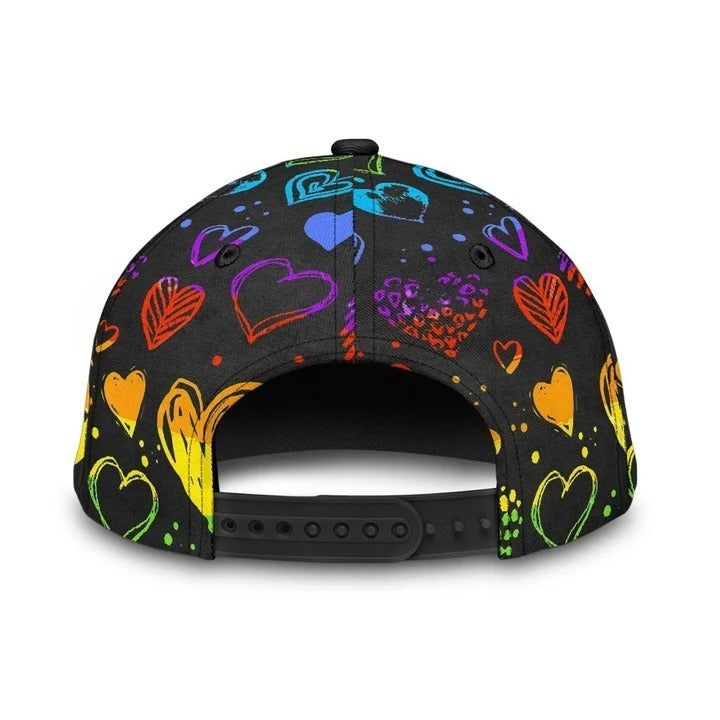 Pride Cap, Hand Drawn Heart Love Is Love LGBT Printing 3D Baseball Cap Hat, Gay Gifts Trucker Hats Custom Hats Gifts For Men & Women