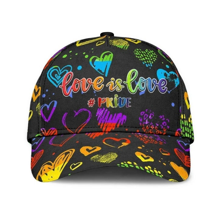 Pride Cap, Hand Drawn Heart Love Is Love LGBT Printing 3D Baseball Cap Hat, Gay Gifts Trucker Hats Custom Hats Gifts For Men & Women