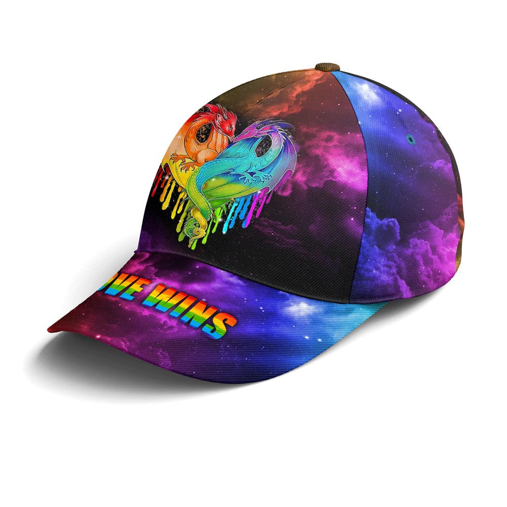 Pride Gay Baseball Cap, Lesbian Couple Classic Cap, Couple Dragon LGBT Love Win Rainbow Baseball Cap Trucker Hats Custom Hats Gifts For Men & Women