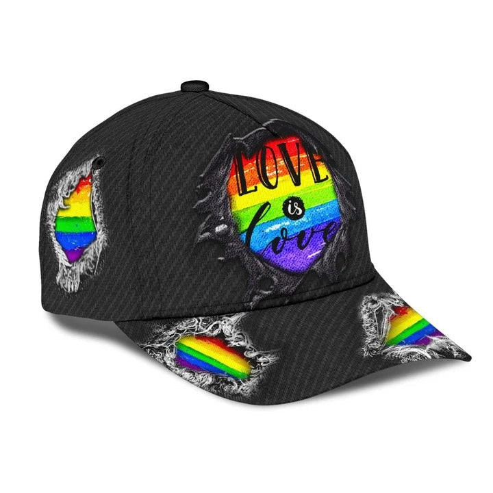 Pride Lesbian 3D Classic Cap, Black Jean Background Love Is Love LGBT Printing Baseball Cap Hat Trucker Hats Custom Hats Gifts For Men & Women