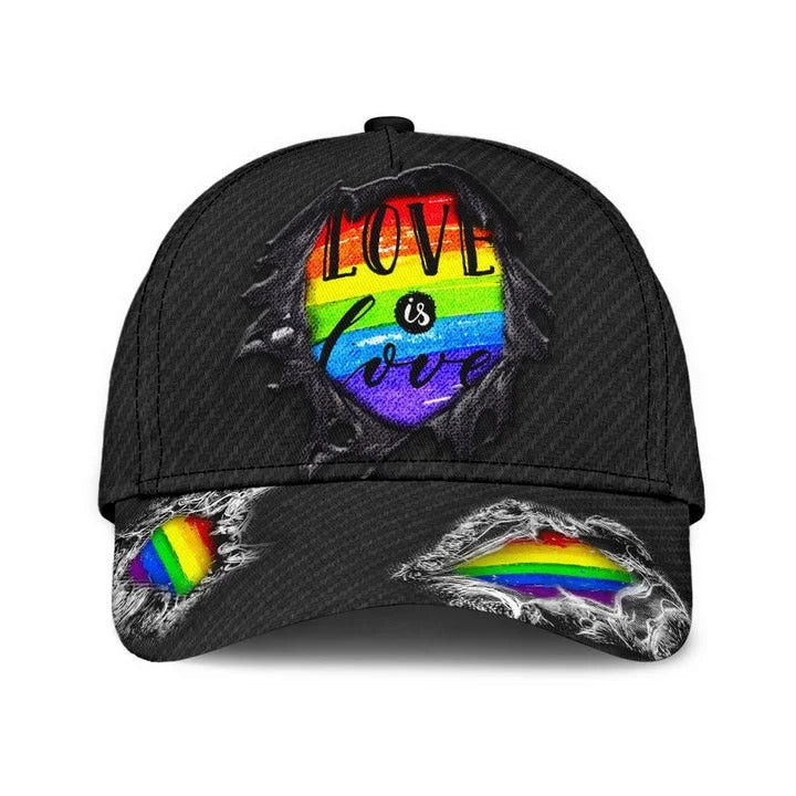 Pride Lesbian 3D Classic Cap, Black Jean Background Love Is Love LGBT Printing Baseball Cap Hat Trucker Hats Custom Hats Gifts For Men & Women
