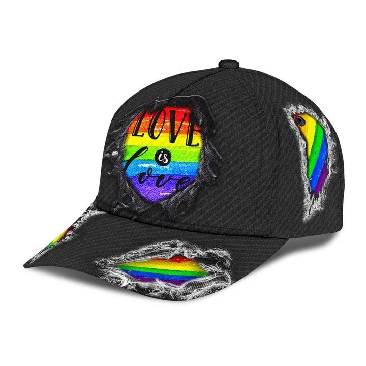 Pride Lesbian 3D Classic Cap, Black Jean Background Love Is Love LGBT Printing Baseball Cap Hat Trucker Hats Custom Hats Gifts For Men & Women
