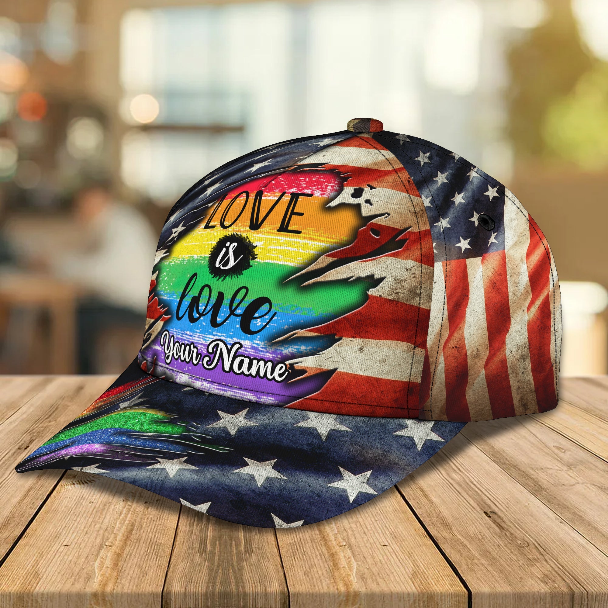 Pride LGBT Personalized Name Cap, Love Is Love With American Flag 3D Cap Trucker Hats Custom Hats Gifts For Men & Women