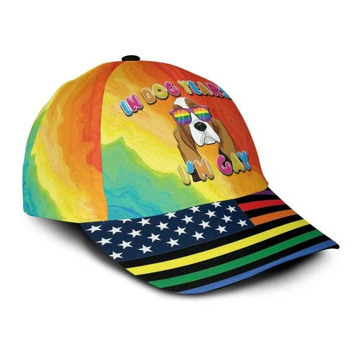 Pride Rainbow Colors Baseball Cap, Beagle In Dog Years I'm Gay LGBT 3D Print Baseball Cap Hat Trucker Hats Custom Hats Gifts For Men & Women