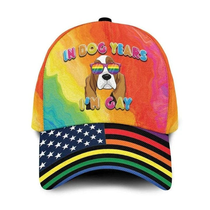 Pride Rainbow Colors Baseball Cap, Beagle In Dog Years I'm Gay LGBT 3D Print Baseball Cap Hat Trucker Hats Custom Hats Gifts For Men & Women