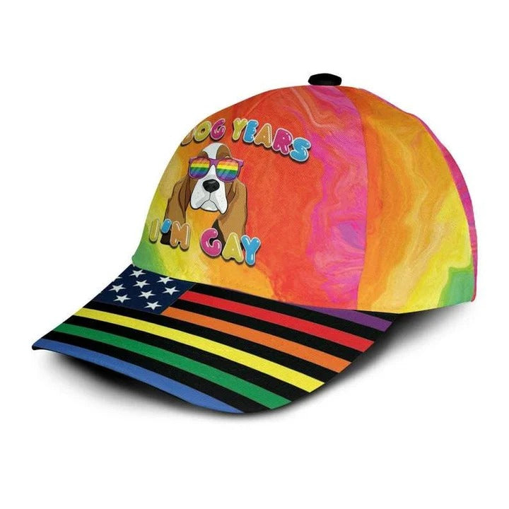 Pride Rainbow Colors Baseball Cap, Beagle In Dog Years I'm Gay LGBT 3D Print Baseball Cap Hat Trucker Hats Custom Hats Gifts For Men & Women