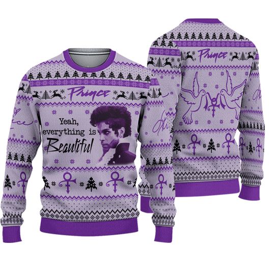 Prince Purple Pajamas Ugly Christmas Sweater, Prince Purple Shirt, Pur Rain Holiday Sweater - Image 2