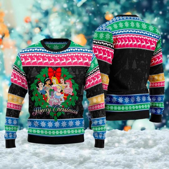 Princess Group Character Xmas Sweatshirt, Princess Cartoon Lover Ugly Christmas Sweater - Image 7