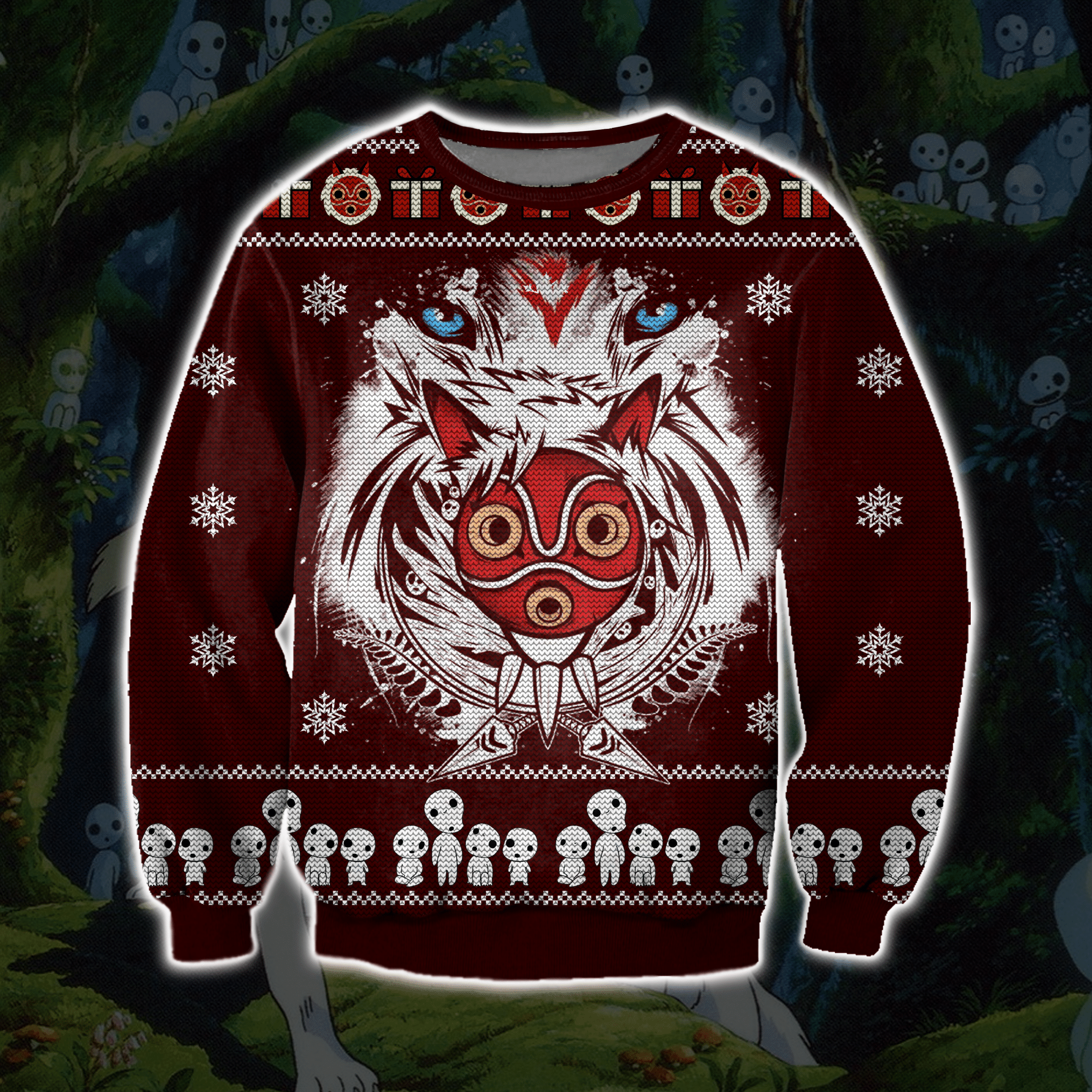 Princess Mononoke 3D Print Ugly Christmas Sweater Adult 3D Funny Matching for family