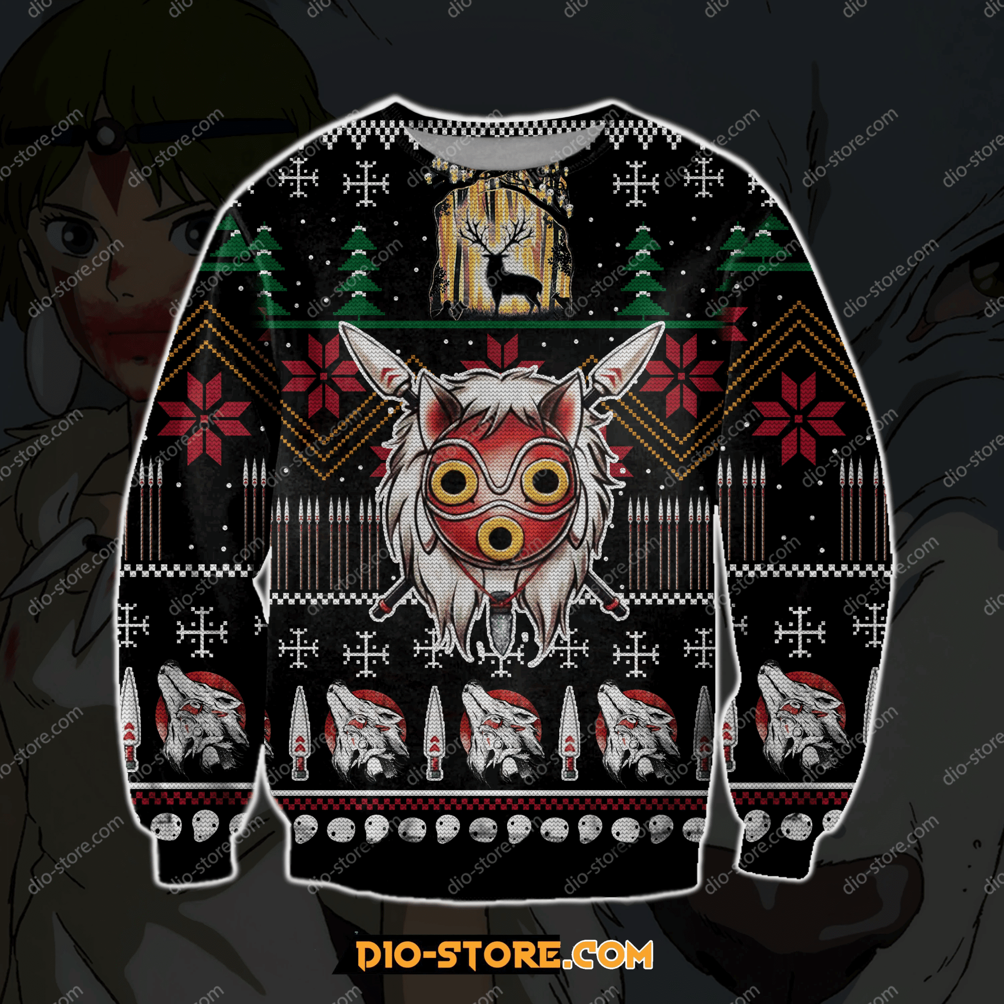 Princess Mononoke Ghibli Ugly Christmas Sweater Adult 3D Funny Matching for family
