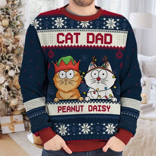 Proud To Be A Cat Mom Christmas Gift For Pet Lover Unisex Wool Jumper Ugly Sweatshirt - Image 5