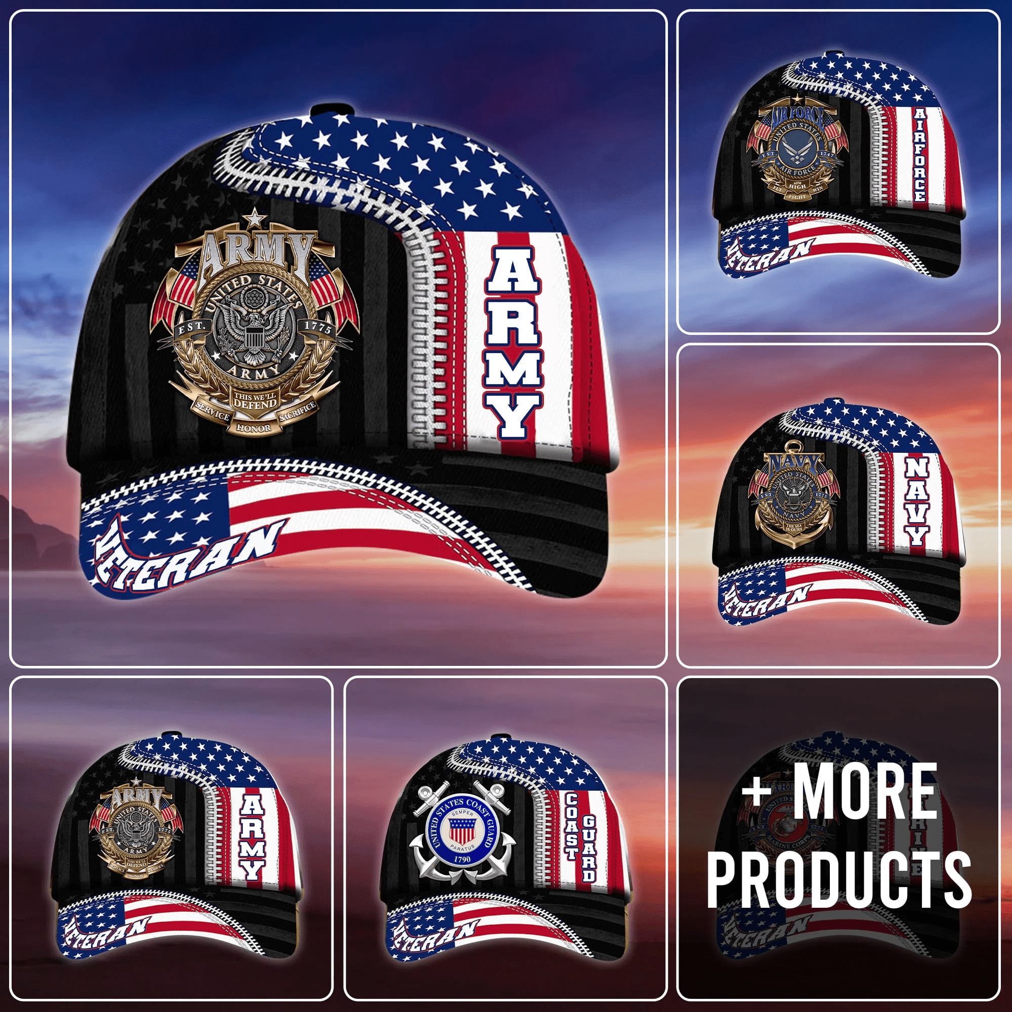 Proudly Served Multiservice U.S Veteran 3D Printed Cap Trucker Hats Custom Hats Gifts For Men & Women