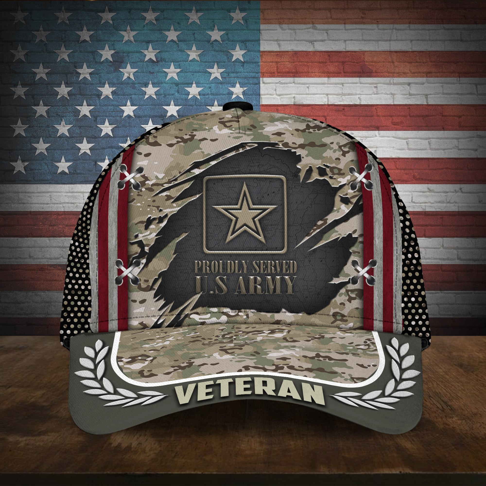Proudly Served U.S Army Veteran Cap Camo Cap Trucker Hats Custom Hats Gifts For Men & Women
