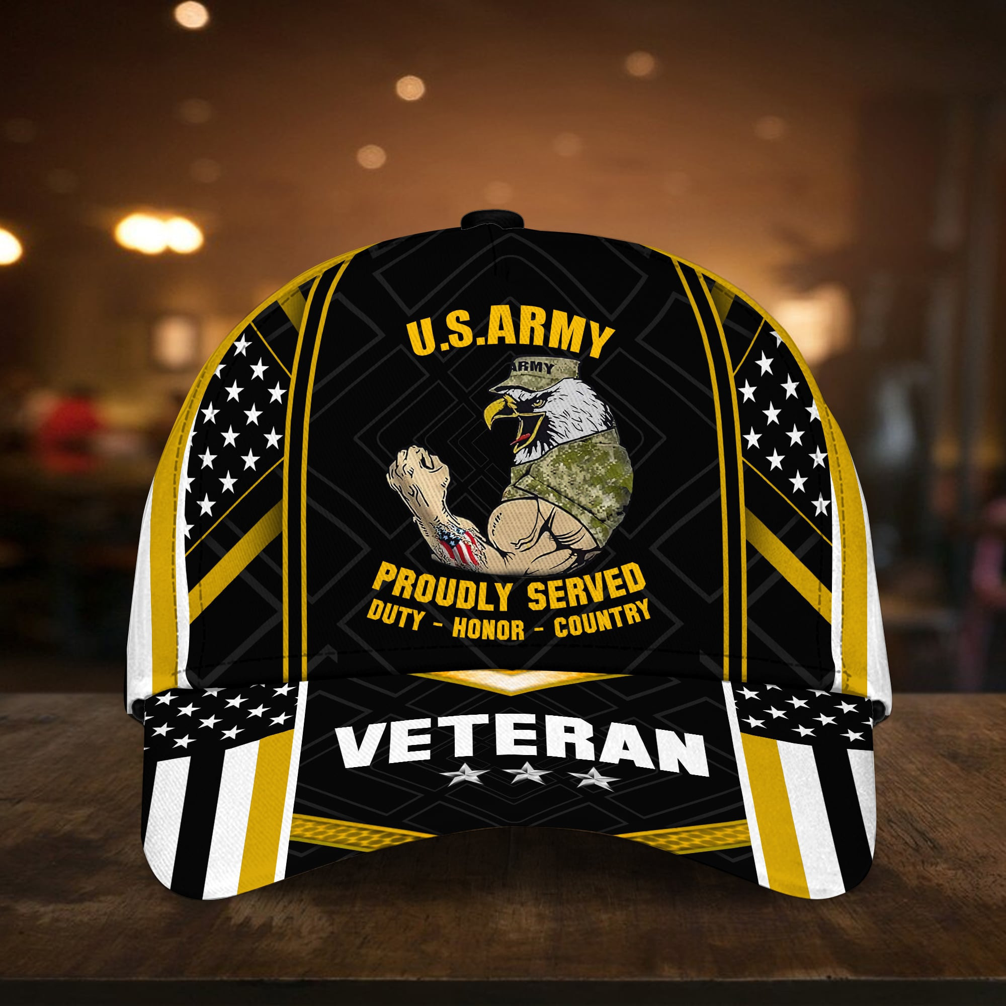 Proudly Served U.S Army Veteran Cap USA Flag Cap Trucker Hats Custom Hats Gifts For Men & Women