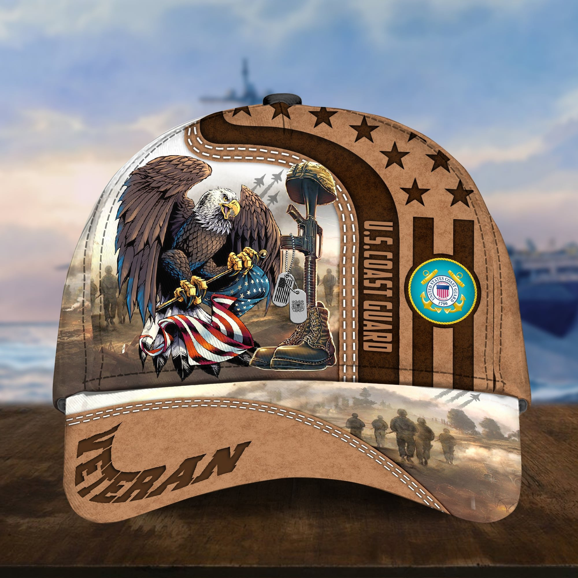 Proudly Served U.S Coast Guard Veteran Cap, Eagle Us Coast Guard Army USA Flag Cap, Coast Guard Veteran Hat Trucker Hats Custom Hats Gifts For Men & Women