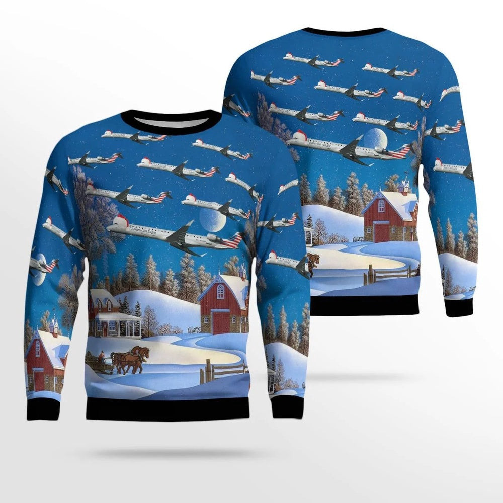 PSA Airlines Bombardier CRJ900 Christmas AOP Ugly Sweater Unisex Christmas Gift