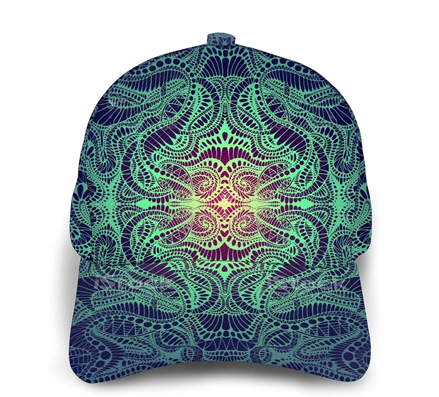 Psychedelic Trippy Colorful Fractal Mandala Seamless Baseball Hat Cap 3D Visor Unisex Hip Hop Hat Classic Cap Trucker Hats Custom Hats Gifts For Men & Women