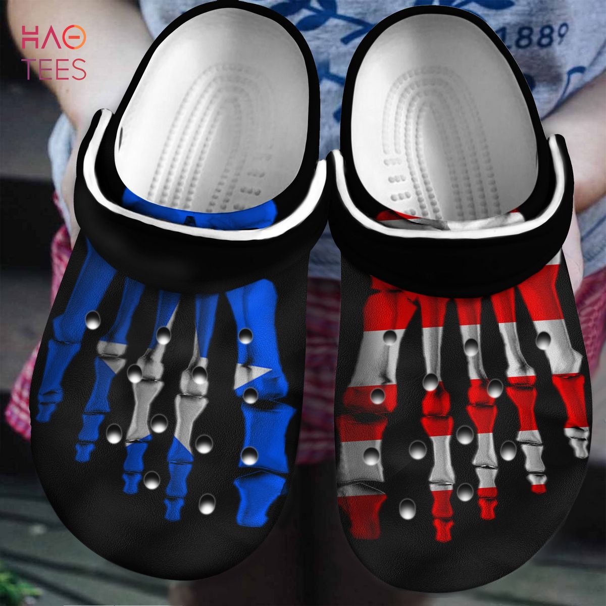 Puerto Rican Flag Foot Bones Crocs Crocband Clogs Shoes Comfortable For Men Women and Kids