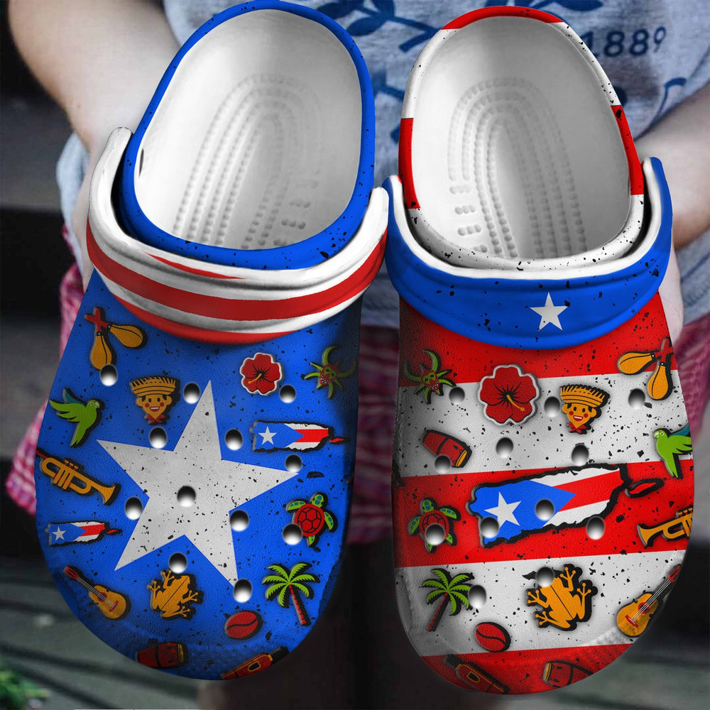 Puerto Rican Flag Symbol Gift For Fan Classic Water Rubber clog Shoes Comfy Footwear