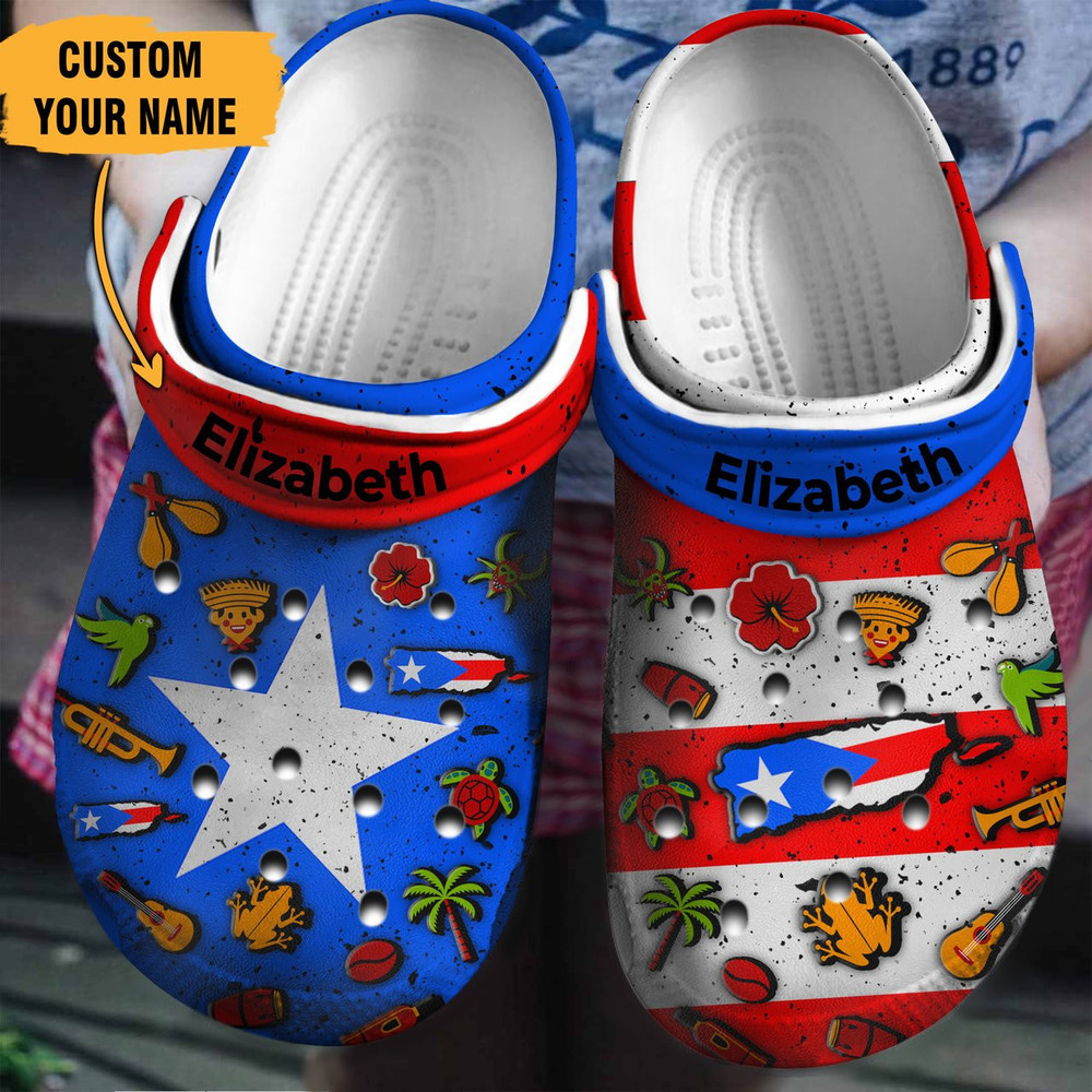 Puerto Rican Flag Symbols Gift For Fan Classic Water Rubber clog Shoes Comfy Footwear